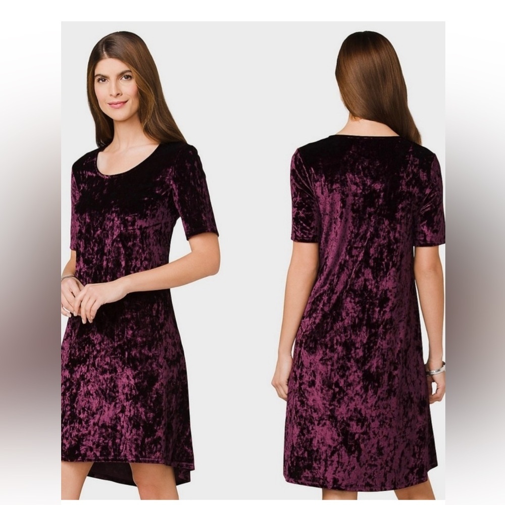 Westport 1962 Purple Crushed Velvet Short Sleeve Crew Neck Swing Dress XS P 👍